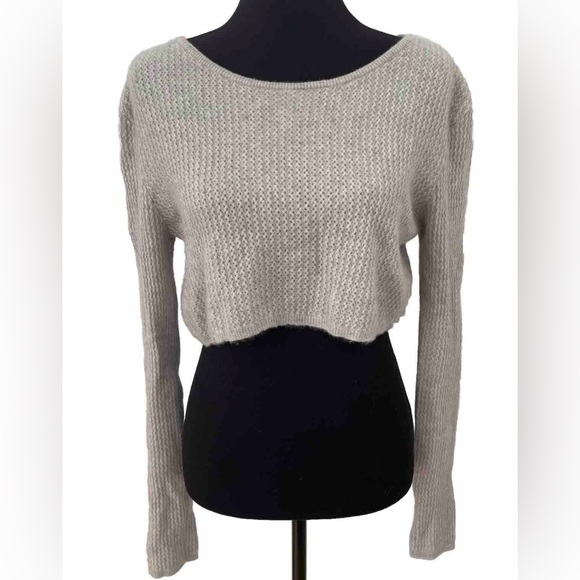 SABLYN 100% Cashmere Cropped Boatneck Light Oatmeal Grey Sweater Pullover S - Picture 1 of 9